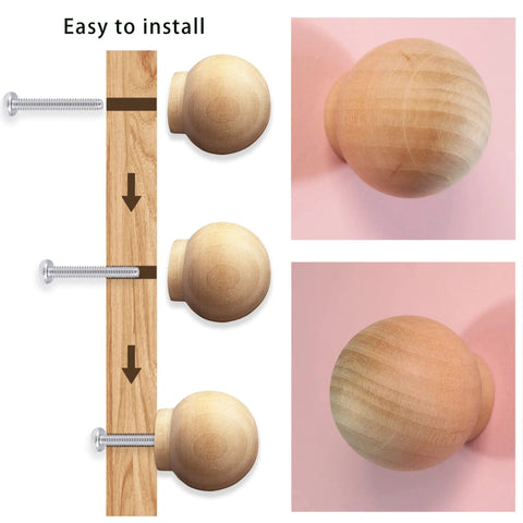 Wood Ball Knobs Set 12 Pack 1-1/2 Inch Round Natural Wooden Cabinet Knobs For Drawers Dresser Wardrobe Cupboard Kitchen Door Pulls And Handles Screws Included Grab And Go Easy Install Durable Finish
