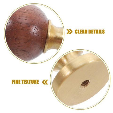 Close-up of Walnut Brass Cabinet Knobs And Vintage Drawer Pulls For Furniture Hardware With Single Hole Mount showing texture and mount detail.