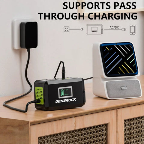 Portable Power Station 120W Peak 220W 88Wh Solar Generator Lithium Battery Power Bank charging a device on a table.