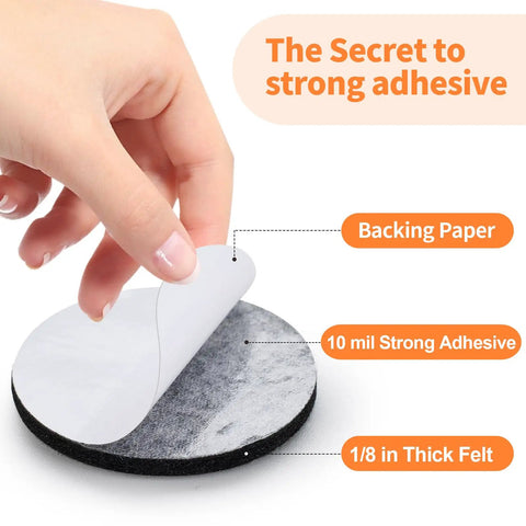 Legit Heavy Duty Felt Furniture Pads 300 Piece Pack Black Self Adhesive Glide Sliders For Hardwood Laminate Tile Floors Bangin Scratch Protection Smooth Ride Floor Savers showing adhesive being peeled from round felt pad.