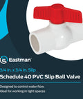 Heavy Duty 3/4 X 3/4 Inch Schedule 40 PVC Quarter Turn Ball Valve With Slip Fit Ends Rated At 150 Psi Dead Tight Drip Proof Choice For Zero Fuss Plumbing Setup.