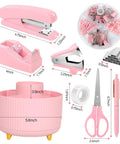 Pink Desk Accessories Set For Home Office 10 Piece Including 360 Degree Rotating Pen Holder Stapler Staple Remover Tape Dispenser