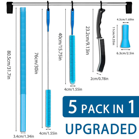 5-piece Universal Dryer Vent Cleaning Kit With Vacuum Hose Attachments And Lint Removal Tools displayed with dimensions