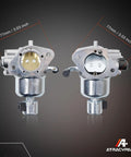 Front and rear views of KT735 KT740 Carburetor Kit for 7000 Series Engines 22HP Through 26HP Drop In OEM Replacement with measurements