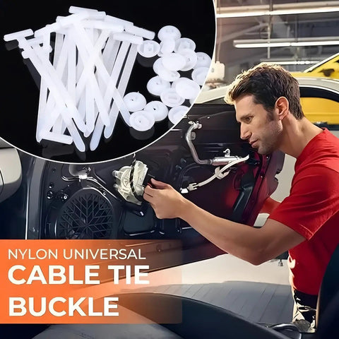 Mechanic using 50 Pack Nylon Self Locking Cable Tie Buckles Heavy Duty Universal Car Repair Clips for bumpers and panels