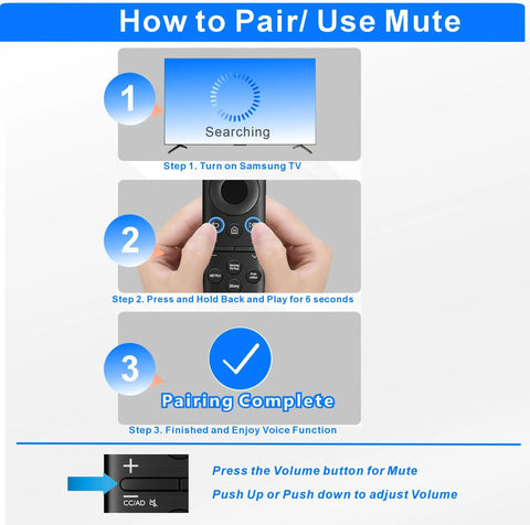Steps to pair Replacement Smart TV Remote With Solar And USB C Fast Charge Universal Compatibility Voice Control