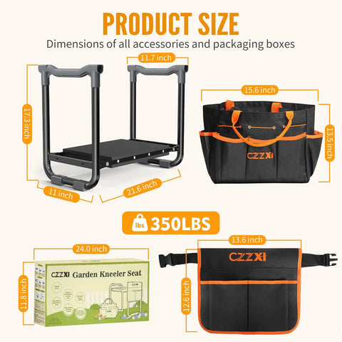 Garden Kneeler And Seat With Wider Thick Pad, Heavy Duty Gardening Stool and Tool Pouch dimensions and weight details