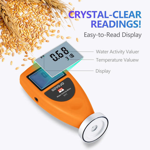 Pro Grade Water Activity Meter For Food Testing And Moisture Control, Smart Tester For Jerky, Dried Fruit, Grains And Veggies, 0-1.0 AW Range, 0.02 AW Accuracy, Non Conductive Sensor, Water Activity Analyzer, orange handheld tester with LCD