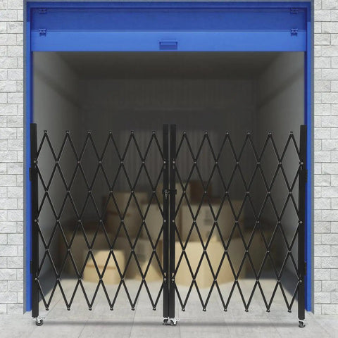 Heavy Duty Folding Security Gate Lock It Down And Keep Your Spot Safe With This 63 Inch Tall By 118 Inch Wide Black Metal Wall Mount Gate featuring a diamond grille.