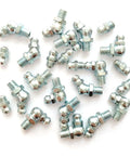 Pro Grade Quarter Inch 28 Thread Grease Fitting Assortment Kit With Straight 45 Degree And 90 Degree Zerk Fittings, Galvanized Steel