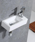 Bathroom Corner Sink With Wall Hung Mount, Rectangular Ceramic Cloakroom Basin In White, Faucet And Drain Included, Compact