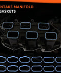 3.6L Valve Cover And Intake Manifold Gasket Set Replacement For 2011-2022 3.6L V6 Engines Includes Valve Cover Gaskets Spark Plug Seals And Intake Exhaust Seals For Wrangler Grand Cherokee Cherokee Challenger Charger Durango Journey ProMaster 1500 2500 intake manifold gaskets and blue rubber seals