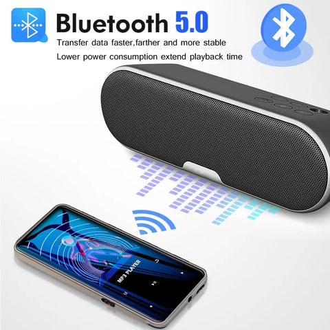 96GB Bluetooth 5.0 MP3 Player With Lossless Music MP4 Support FM Radio HD Speaker Super Light Metal Shell Touch Button Control Great For Sports And Kids On The Go showing connection with speaker