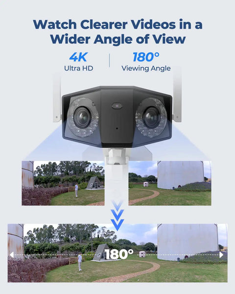 4K Outdoor Security Camera With 180 Degree Ultra Wide View And Dual Lens Color Night Vision showcasing wide-angle vision