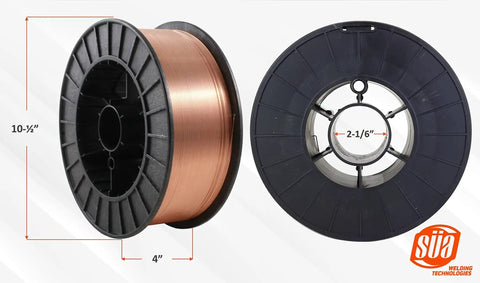 Close-up of ERCuSi A Silicon Bronze MIG Wire 0.045 Inch Diameter, 30 Lb Spool showing dimensions for welding metals.