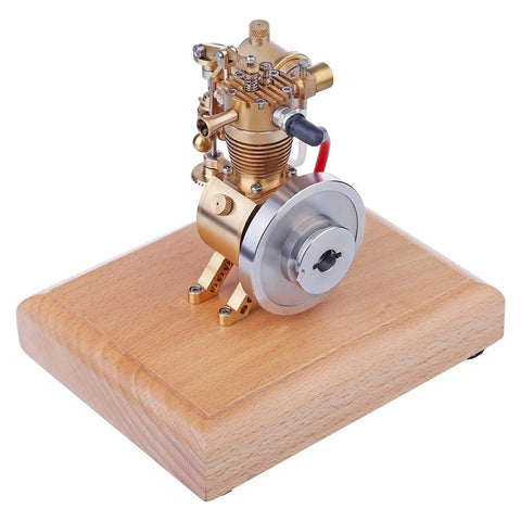 Mini 1.6cc Hit And Miss Four Stroke Gas Engine Model Kit With Visible Piston, Valves, And Flywheel, Authentic Vintage Engine Display For Education, STEM Toy For Adults, Hands-On Physics Experiment And Gift on wooden base