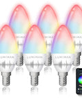 Candelabra E12 Smart Bulbs 5W 400lm LED RGB Color Changing, Dimmable Tunable White, WiFi 2.4G, Works With Alexa Google Home, Music Sync, App Control, No Hub Needed, 6 Pack