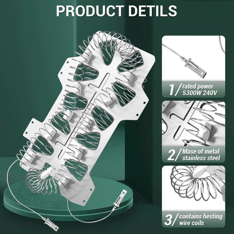 Dryer Repair Kit With Heating Element And Thermostat DC47-00019A DC47-00018A shown with metal coils and product details.