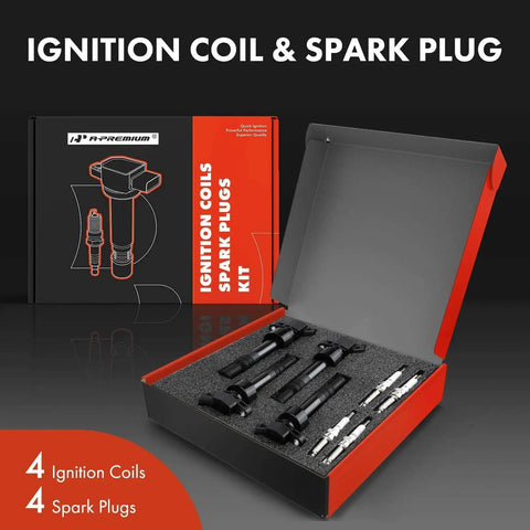 Set of 4 Ignition Coil Packs and Iridium Spark Plugs for Hyundai Veloster 2012-2017, Accent 2012-2019, and Kia Rio Soul 2012-2019 1.6L NA Engine
