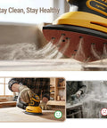 Brushless Cordless Detail Corner Sander Compatible With DeWalt 20V Max Battery Tool Only in action sanding wood with dust extraction.