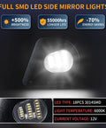 2Pcs LED Side Mirror Puddle Light Lamps Assembly For Dodge Ram 1500 2500 3500 4500 5500 Tow Mirrors 6000K brightness features