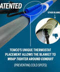 Temco Th4001 PVC Conduit Heat Blanket Bender showing unique thermostat placement for tight wrapping on pipe.