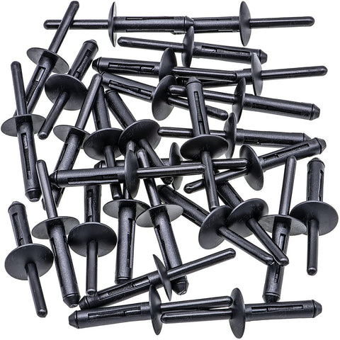 Heavy Duty 30 Pack 1/4 Inch Hole Fender Liner Rivets Slick Nylon Wheelhouse Clips And Bumper Cover Retainers close-up view.