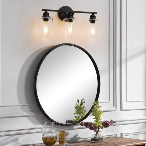 Black 3 Light Vanity Light Fixture Set With Clear Glass Shades Modern Farmhouse Bathroom Lighting Over Mirror Sleek Black Vanity Lights For Bathroom Hallway Or Living Space Dope Look