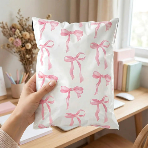 Pink Bow Poly Mailers 10x13 Inch 200 Count Heavy Duty Waterproof Self Adhesive Shipping Bags for Boutique Shops Small Biz and Gift