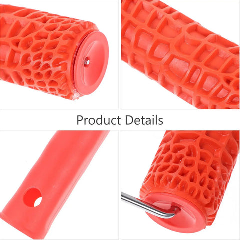 Close-up of Decorative Texture Roller With Handle for Faux Wood Wall Finish Painting, showcasing the textured rubber surface and sturdy handle.