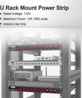 Image of 10 Outlet 1U Rack Mount PDU With Individual Switches Surge Protector 100-240V 15A 1800J Server Grade Power Strip.