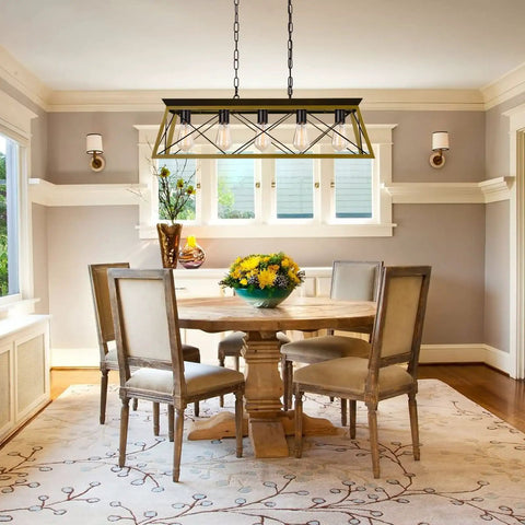 Five Light Farmhouse Chandeliers Pendant Lighting for Dining Room and Kitchen Island above dining table