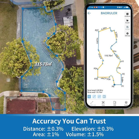 Digital Measuring Wheel With Smart App To Walk And Measure Distance And Area Across Gnarly Terrain No Tape Drama Just Pure Precision For Daily Grind Jobs And Quick Fixes shown measuring pool area with app details