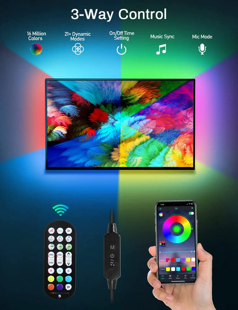 Dope LED TV Backlight Kit 13.1ft RGB 5050 Strip Lights for 45 to 60 Inch Televisions Music Sync With Bluetooth App And Remote
