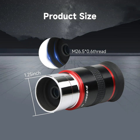 Ultra Wide 68 Degree 1.25 Inch Eyepiece Set For Telescopes With FMC Green Film Optics product size details and dimensions