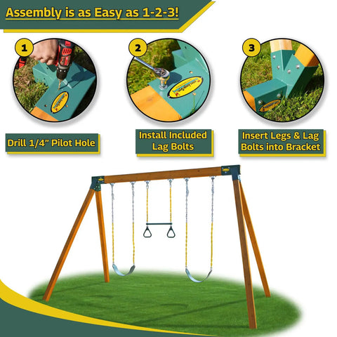 Easy 1-2-3 A-Frame Swing Set Brackets With All Mounting Hardware For Free Standing Outdoor Playset Green Built Tough And Simple To Install For Backyard Fun