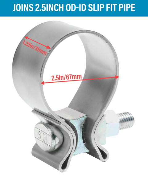 Two Pack Stainless Steel Exhaust Clamp 2.5 Inch Narrow Band Muffler Seal For Exhaust System Car Accessories Heavy Duty 304