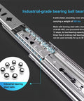 Beefy Heavy Duty Drawer Slides With 500 Lb Capacity, Full Extension Ball Bearing Rails showing industrial-grade steel balls