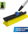 HydroPower 10-Inch Bi-Level Scrub Brush for Tough Grime, Lock-On Outdoor Cleaning Tool with threaded pole attachment feature