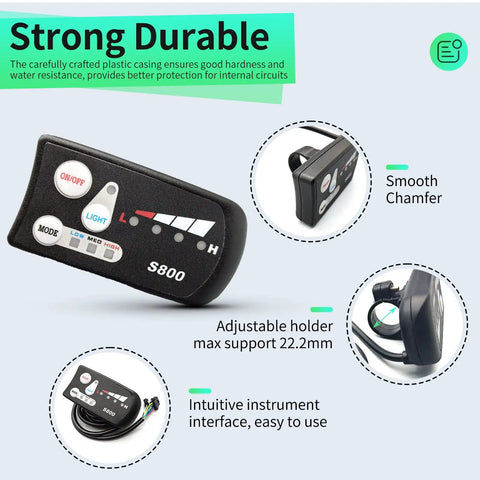 LCD Display For Electric Bikes And Scooters, 36V 48V E Bike Dashboard With 5 Pin SM Plug, S800 Style Digital Meter, side angle view
