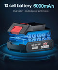 21V Cordless Leaf Blower With 990000 RPM Brushless Motor dual 6000mAh batteries showcasing power performance