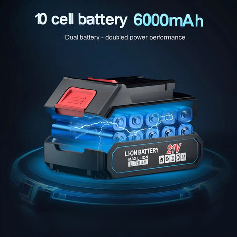 21V Cordless Leaf Blower With 990000 RPM Brushless Motor dual 6000mAh batteries showcasing power performance