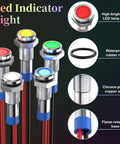 Rugged 12V LED Indicator Light Set Waterproof Metal Flat Head Pilot Lamps With Wire 6mm Mounting Holes for car boat dash