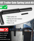 Premium Heavy Duty Trailer Gate Spring Latch Repair Kit Two Pack showing high-quality iron latch with spring and pin.
