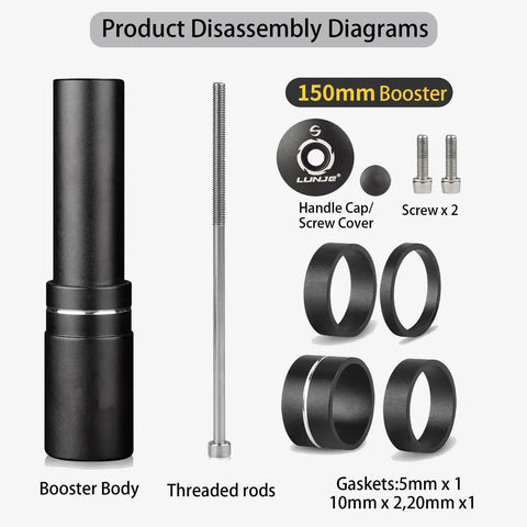 Adjustable Bike Stem Riser For Mountain And Road Bikes, 150mm Rise And 110mm Reach, Aluminum 3D Forged, Disassembled Parts