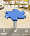 CNC Spoilboard Surfacing Router Bit With 1/2 Inch Shank, 3-11/32 Inch Cutting Diameter, 5/16 Inch Cutting Height, 6 Wings Carbide