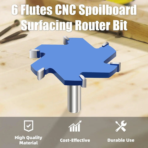 CNC Spoilboard Surfacing Router Bit With 1/2 Inch Shank, 3-11/32 Inch Cutting Diameter, 5/16 Inch Cutting Height, 6 Wings Carbide