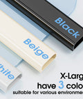 Peel And Stick Paintable Cable Raceway Kit 3 Pack in black, beige, and white colors for home theater setups.