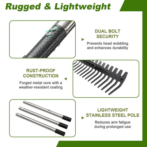 Heavy Duty Bow Rake 79 Inch Garden Rake With Wide 17 Tine Head And Stainless Steel Handle details and features