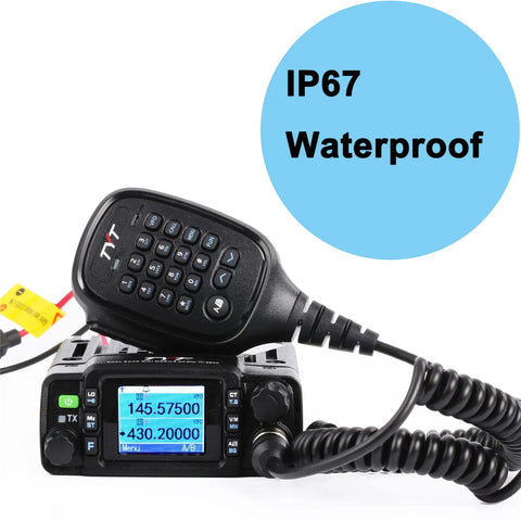 Dual Band 25 Watt Ham Radio Base Transceiver With IP67 Waterproof Build For Home And On The Go 144 148 MHz VHF And 420 450 MHz UHF Easy PC Programming Back Port Front Microphone Access Cable Included with microphone and display